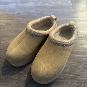 Tan Suede Slip-On platform shoes